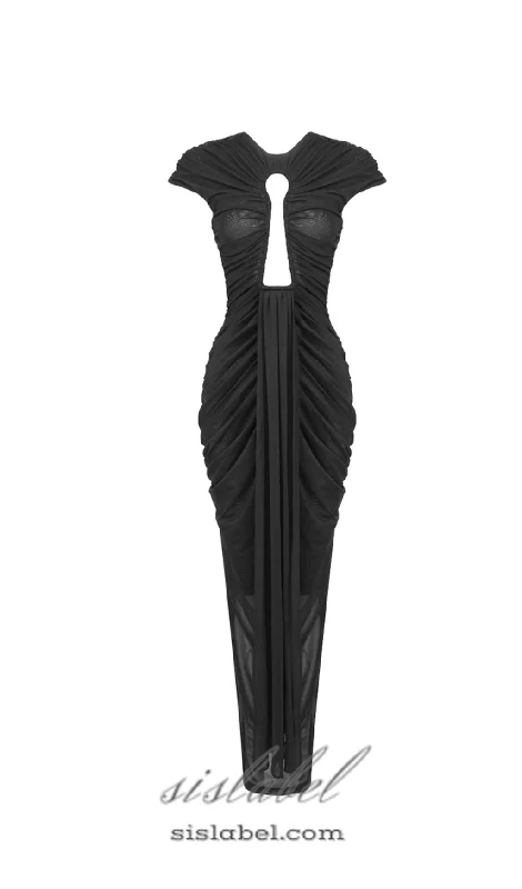 Weekend Offers You Can’t Miss BRIANNA DRAPED KEYHOLE BODYCON GOWN IN BLACK
