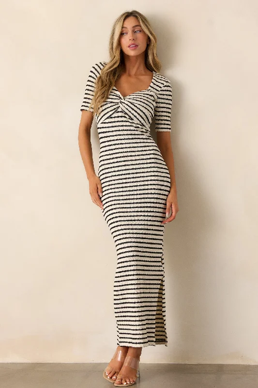 Weekend Wonders City Lights Black Stripe Bodycon Maxi Dress