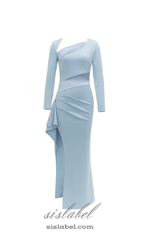 Weekend Clearance Event CLARA HIGH SLIT PATCHWORK BODYCON MAXI DRESS IN PALE BLUE