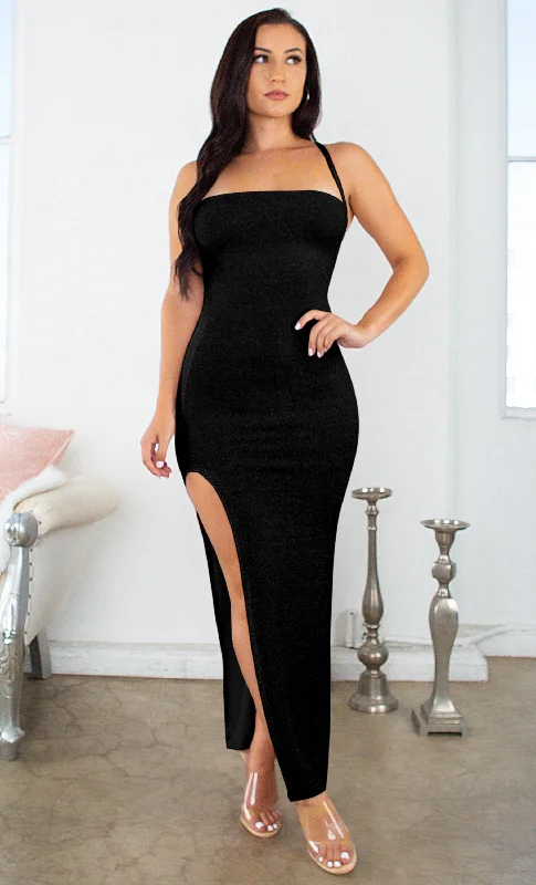 Weekend Bargain Deals Cold Stare Black Glitter Sparkle Sleeveless Crisscross Spaghetti Strap Square Neck Backless High Slit Bodycon Maxi Dress Weekend Bargain Deals Cold Stare Black Glitter Sparkle Sleeveless Crisscross Spaghetti Strap Square Neck Backless High Slit Bodycon Maxi Dress