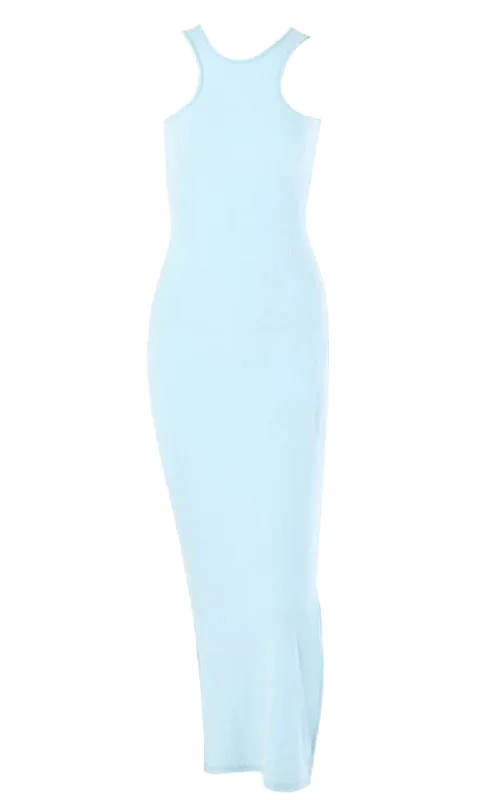 Weekend Hot Savings Deeply In Love Ribbed Sleeveless Scoop Neck Racerback Side Slit Bodycon Casual Maxi Dress
