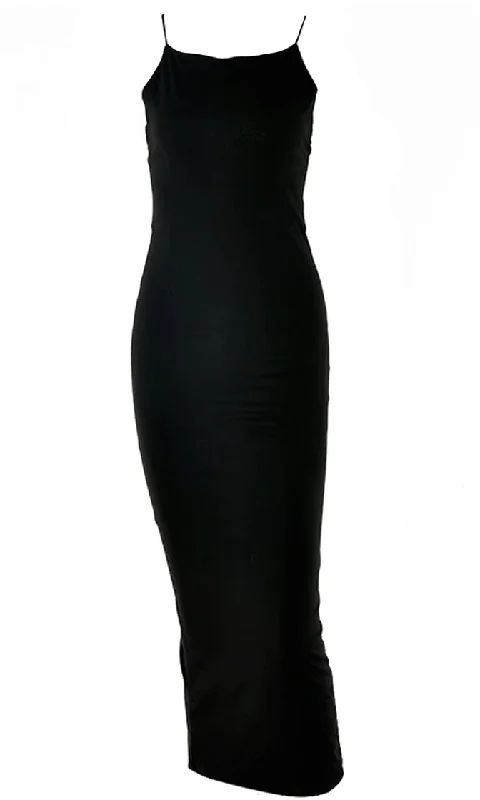 Weekend Price Breaks Desert Kiss Black Sleeveless Spaghetti Strap Square Neckline Criss Cross Back Bodycon Maxi Dress