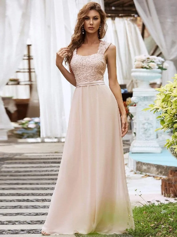 Sale of the Year Elegant A Line Long Chiffon Bridesmaid Dress With Lace Bodice