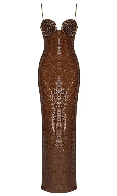 Massive Savings Event Fashion Icon <br><span>Brown Sequin Flower Floral Rosette Spaghetti Strap Bodycon Maxi Dress - Inspired by Hailey Beiber</span> Massive Savings Event Fashion Icon <br><span>Brown Sequin Flower Floral Rosette Spaghetti Strap Bodycon Maxi Dress - Inspired by Hailey Beiber</span>