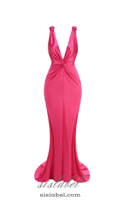 Weekend Best Deals GISELLE RUCHED DRAPED BODYCON MAXI DRESS IN HOT PINK