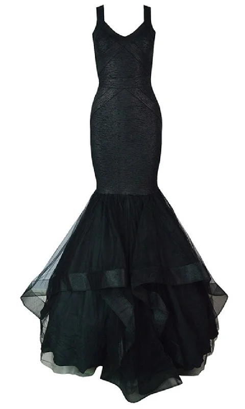 One-Stop Shop Sale Grand Entrance <br><span>Black Sleeveless V Neck Mesh Ruffle Mermaid Bandage Bodycon Maxi Dress</span>
