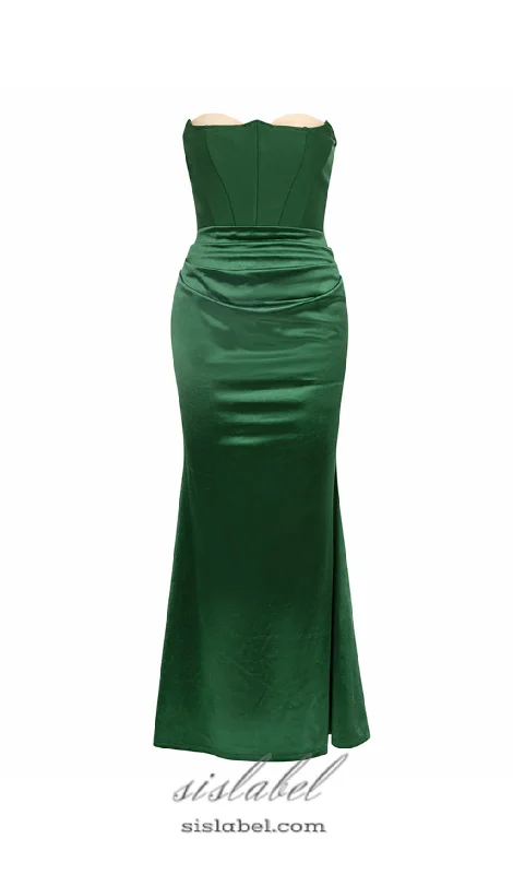 Weekend Discount Rush HARRIET GREEN RUCHED BODYCON STRAPLESS MAXI DRESS