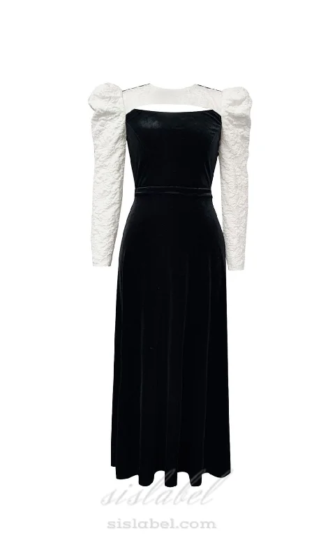 Weekend Bargain Blast HILARY TWO-COLOR HOLLOW LIGHT TEXTILE BODYCON MAXI DRESS