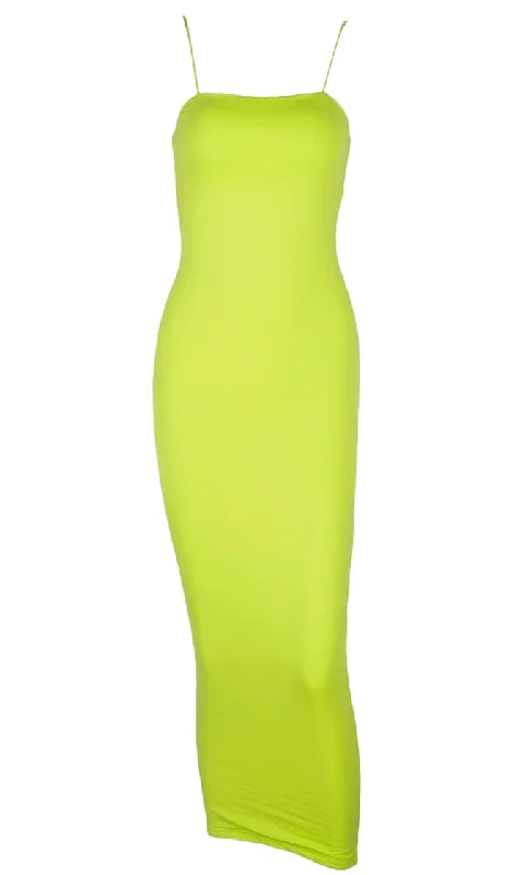 Exclusive Savings Home Run Neon Green Sleeveless Spaghetti Strap Square Neck Bodycon Maxi Dress Exclusive Savings Home Run Neon Green Sleeveless Spaghetti Strap Square Neck Bodycon Maxi Dress