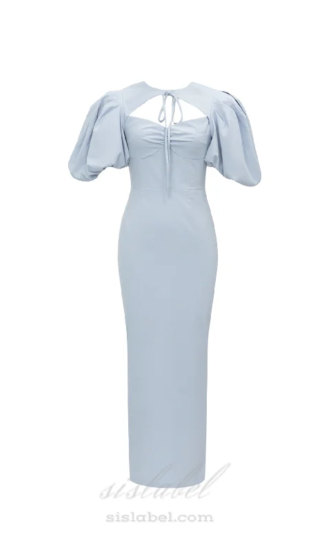 Weekend Deal Rush INGRID LANTERN SLEEVE CUTOUT BODYCON MAXI DRESS IN GREY