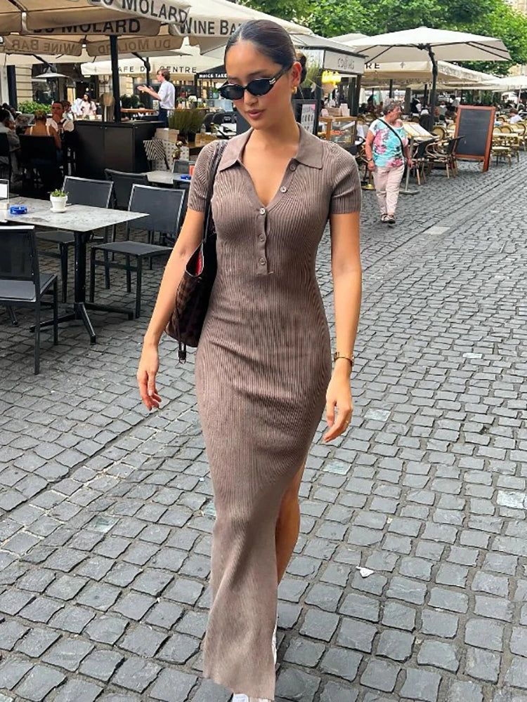 Big Sale Event Knitted Women Bodycon Dress Sexy V-Neck Short Sleeve Split Maxi Dress Big Sale Event Knitted Women Bodycon Dress Sexy V-Neck Short Sleeve Split Maxi Dress