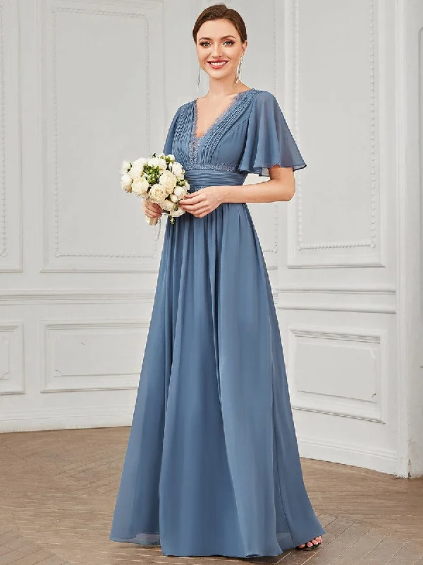 Weekend Special Lace A-Line Short Sleeve Chiffon Bridesmaid Dress