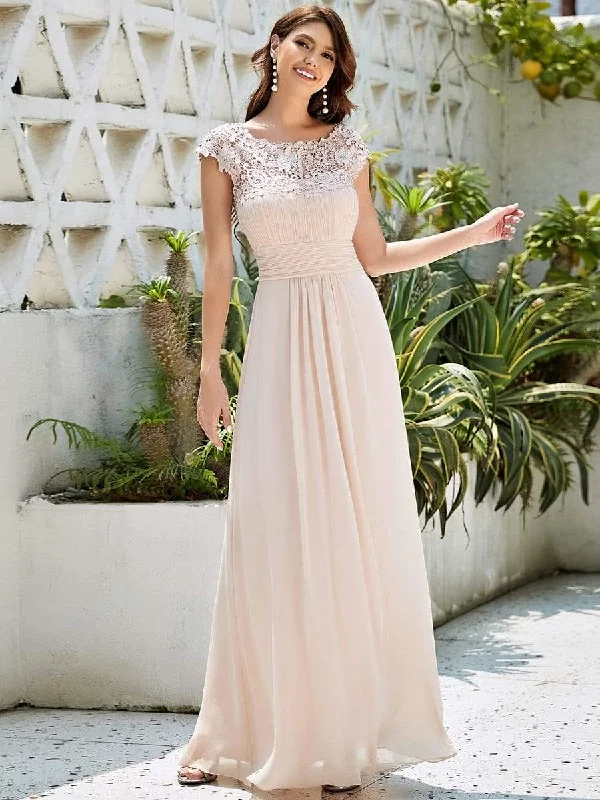 Big Discount Event Elegant Maxi Long Lace Bridesmaid Dress with Cap Sleeve