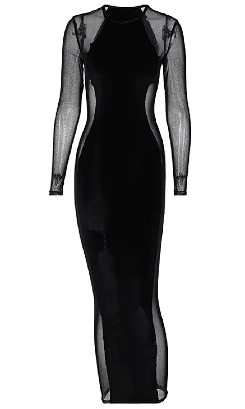 Grab Your Deal Let's Get Busy<br><span> Black Sheer Mesh Long Sleeve Round Neck Bodycon Maxi Dress</span> Grab Your Deal Let's Get Busy<br><span> Black Sheer Mesh Long Sleeve Round Neck Bodycon Maxi Dress</span>