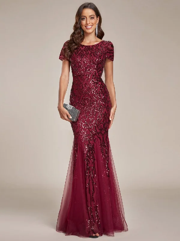 Special Price Drop Luxurious Sequin Bodycon Round Neckline Mermaid Evening Dress
