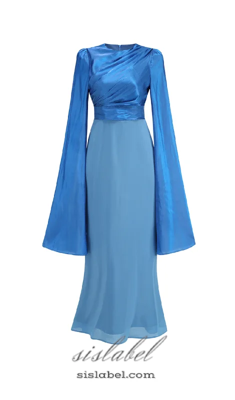 Weekend Super Sale Alert MARCIA TRUMPET SLIT SLEEVE BODYCON MAXI DRESS IN BLUE
