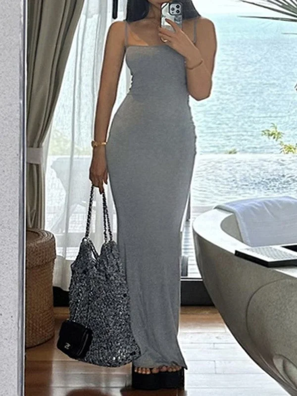 Weekend Steals Await Gray Ribbed Bodycon Maxi Dress