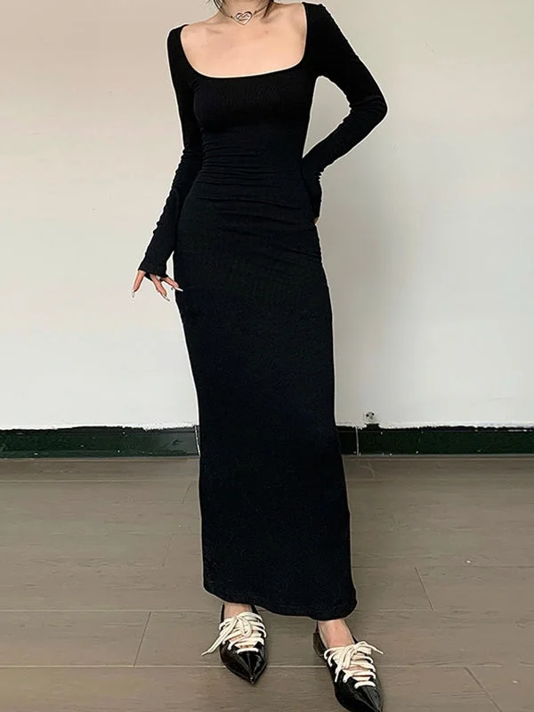 Weekend Low Prices Black Long Sleeve Bodycon Maxi Dress