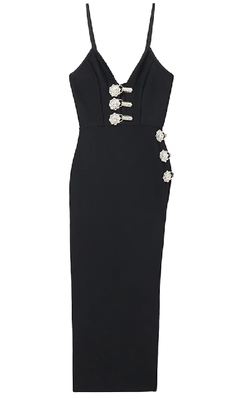 Hot Savings Alert Model Behavior <br><span>Black Sleeveless Spaghetti Strap V Neck Rhinestone Crystal Cut Out Side Slit Bodycon Bandage Maxi Dress</span> Hot Savings Alert Model Behavior <br><span>Black Sleeveless Spaghetti Strap V Neck Rhinestone Crystal Cut Out Side Slit Bodycon Bandage Maxi Dress</span>
