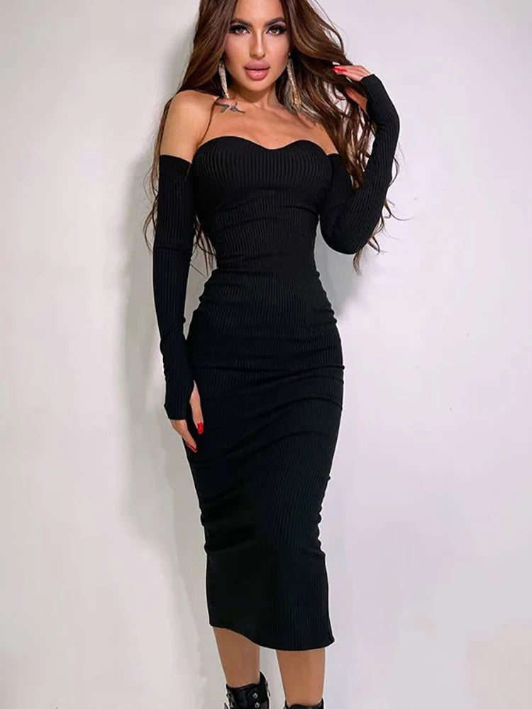 Shop & Save Instantly Off Shoulder Knitted Bodycon Maxi Dress Evening Party Maxi Dress