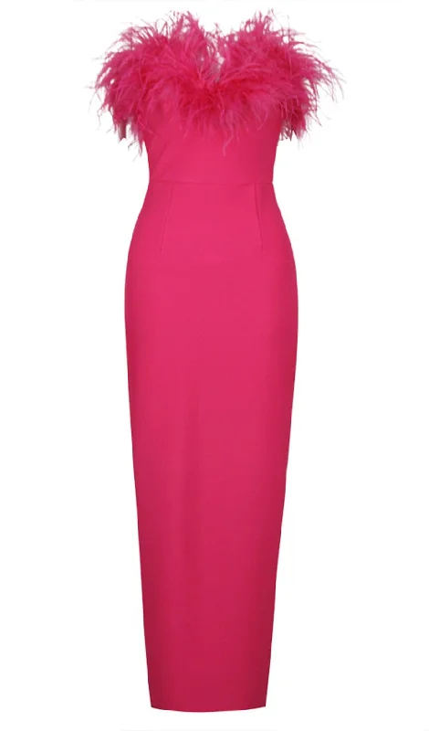 Weekend Shopping Deals FEATHER BODYCON MAXI DRESS IN PINK