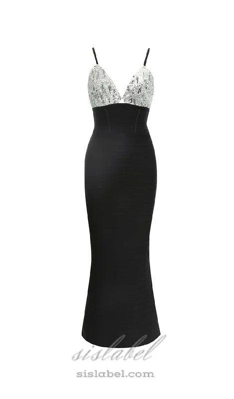 Weekend Special Bargains PHOEBE SEQUIN EMBELLISH BACK SPLIT BODYCON MAXI DRESS