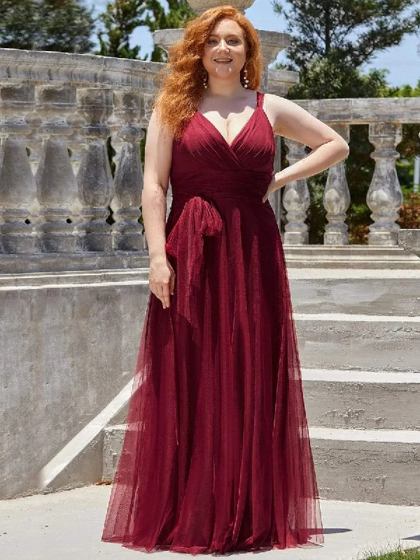Today’s Flash Sale Plus Size Double V Neck Maxi Tulle Bridesmaid Dress