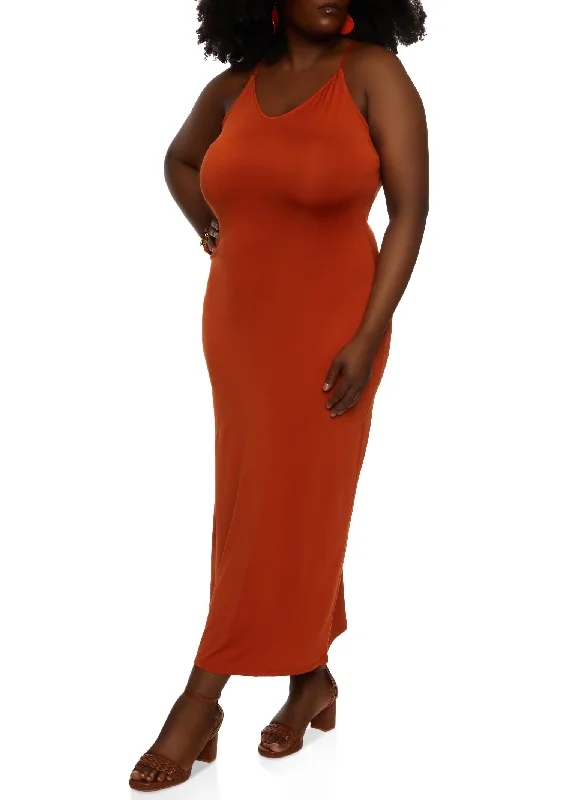 Exclusive Online Offers Plus Size Scoop Neck Bodycon Maxi Dress