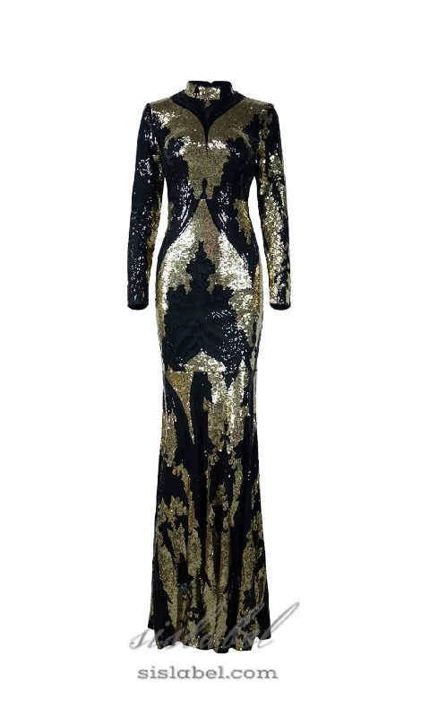 Weekend Flash Sale Sequin Long Sleeve bodycon Maxi Dress in black