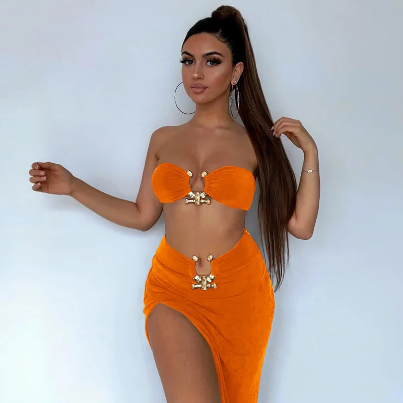 Unbeatable Offer Sexy Two Piece Set Womens Outfits Summer Bodycon Club Party Maxi Dress