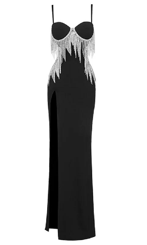 Limited-Time Bargains Shining Spotlight <br><span>Black Sleeveless Spaghetti Strap Bustier Cut Out Sides Open Back Rhinestone Fringe Bodycon Bandage High Slit Maxi Dress</span> Limited-Time Bargains Shining Spotlight <br><span>Black Sleeveless Spaghetti Strap Bustier Cut Out Sides Open Back Rhinestone Fringe Bodycon Bandage High Slit Maxi Dress</span>