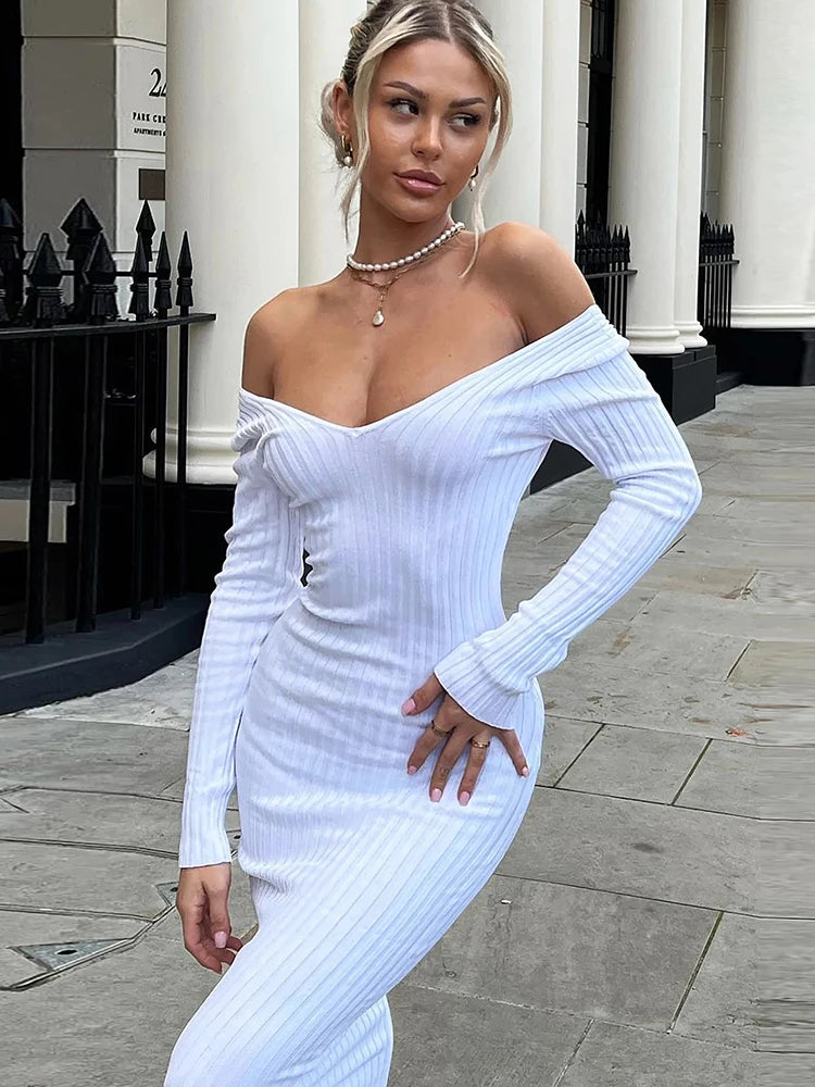 Instant Savings Spring Knitted Dress Women V-Neck Long Sleeve Bodycon Sweater Maxi Dress Instant Savings Spring Knitted Dress Women V-Neck Long Sleeve Bodycon Sweater Maxi Dress