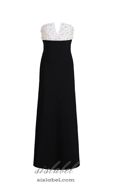 Weekend Price Drop Frenzy STRAPLESS PEARL EMBELLISHED STRETCH BODYCON DRESS IN BLACK Weekend Price Drop Frenzy STRAPLESS PEARL EMBELLISHED STRETCH BODYCON DRESS IN BLACK