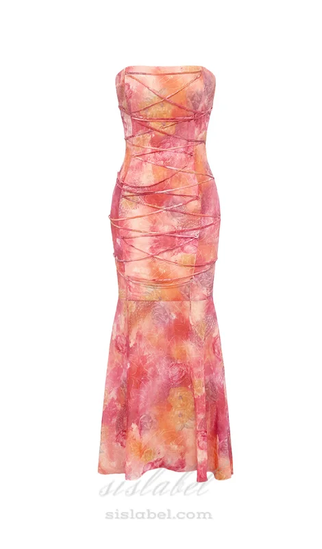 Weekend Only Deals STRAPLESS PRINTED BODYCON KNOT MIDI DRESS