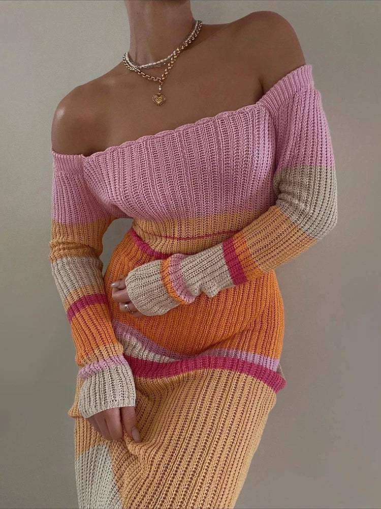 The Big Clearance Striped Knitted Autumn Dress Women Sexy Long Sleeve Bodycon Maxi Dress The Big Clearance Striped Knitted Autumn Dress Women Sexy Long Sleeve Bodycon Maxi Dress