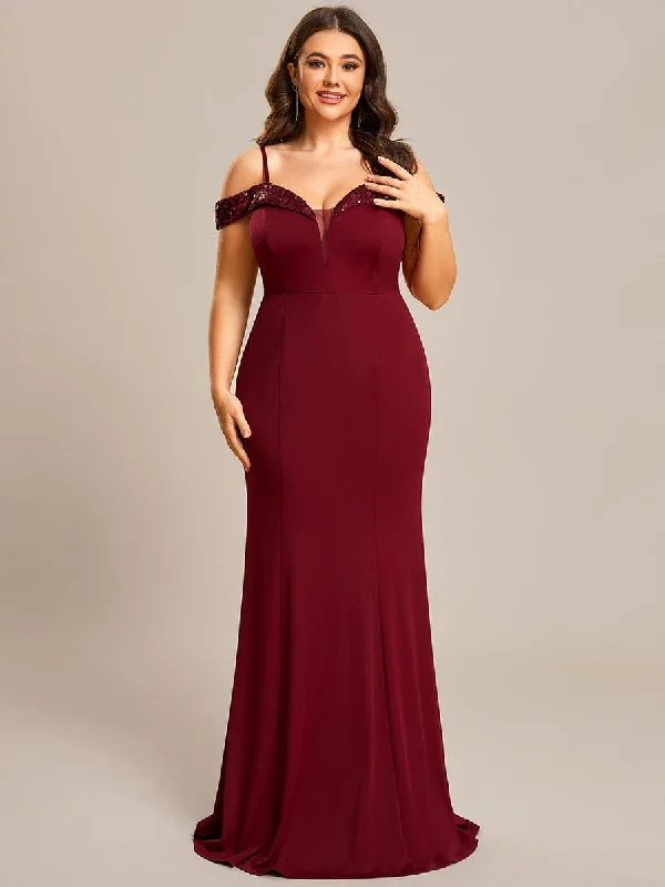 Limited Time Bargain Stylish Plus Size Bodycon Deep V-Neck Sequin Evening Dress