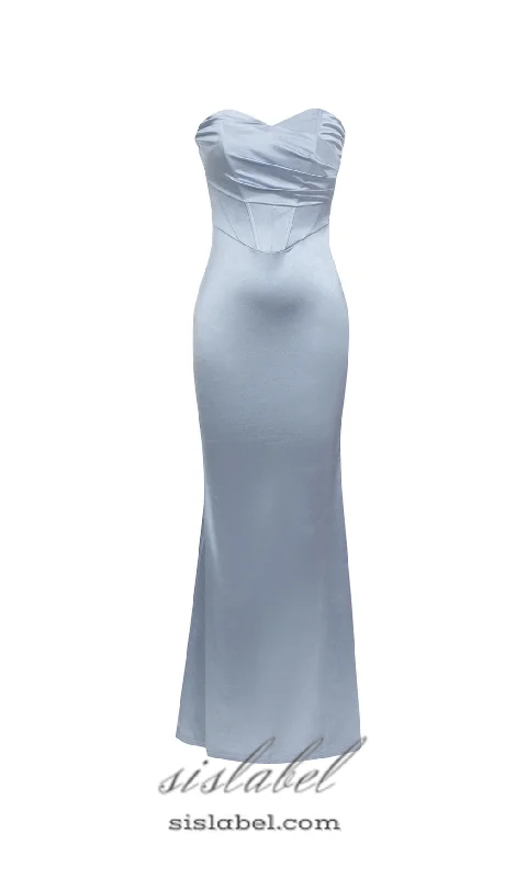 Weekend Flash Discount YEDDA GREY RUCHED BODYCON STRAPLESS MAXI DRESS