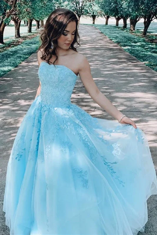 Weekend Special Shopping Event A-line Blue Lace Appliques Long Wedding Dress