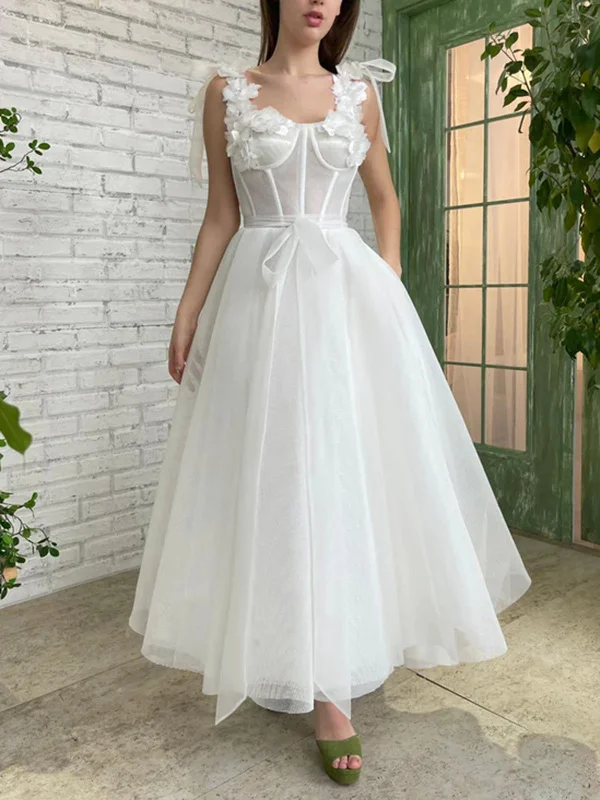 Weekend Only Sale A Line ivory Tulle tea length Prom Dresses With 3D Flowers, 3D Flowers ivory Formal Evening Dresses Weekend Only Sale A Line ivory Tulle tea length Prom Dresses With 3D Flowers, 3D Flowers ivory Formal Evening Dresses