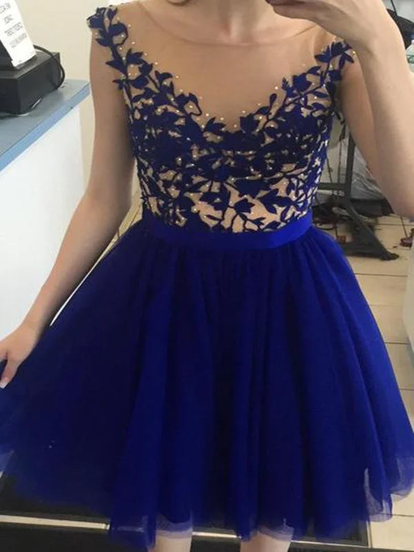 Flash Price Drops A Line Round Neck Cap Sleeves Short Royal Blue Prom Dress, Short Royal Blue Homecoming Dress, Graduation Dress, Bridesmaid Dress