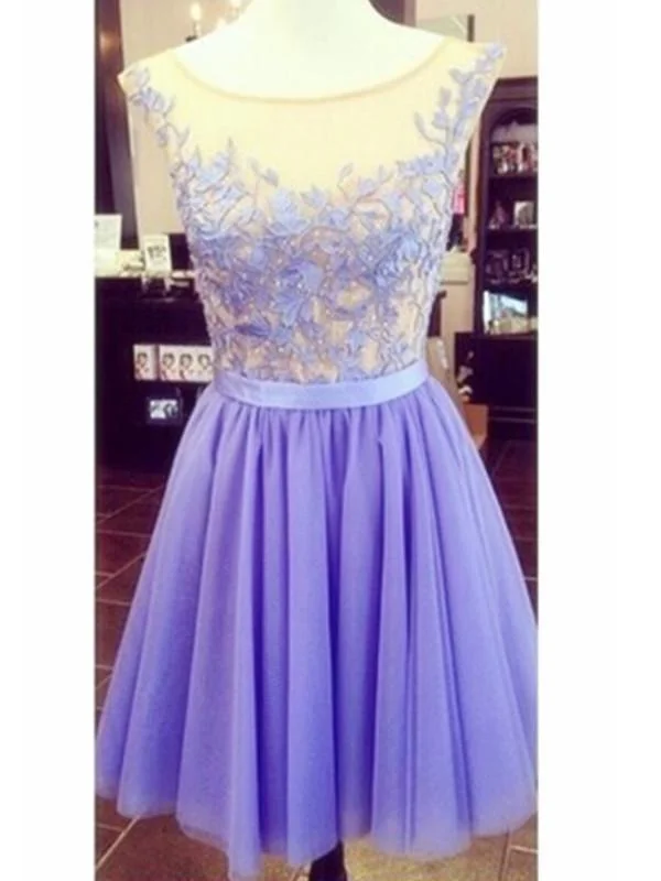 Exclusive Pricing A Line Round Neck Short Purple Prom Dress, Short Purple Homecoming Dress, Lace Graduation Dress