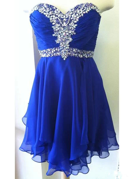 Best Price Ever A Line Sweetheart Neck Short Royal Blue Prom Dresses, Short Royal Blue Homecoming Dress, Graduation Dresses