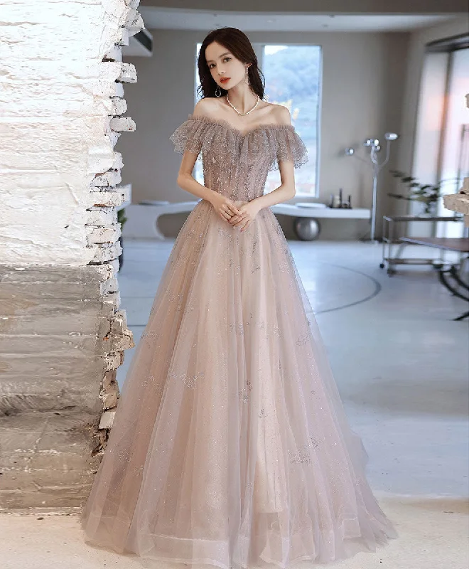 Exclusive Weekly Sale A-line Tulle Lace Off Shoulder Long Prom Dress Tulle Formal Dress