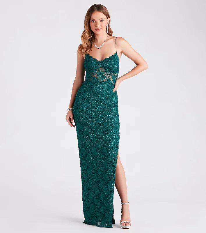 Weekend Best Buys Adelaide Formal Glitter Lace Slit Long Dress