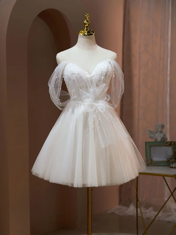 Weekend Shop Now A Line Sweetheart Neck Tulle Lace Beige Short Prom Dress, Puffy Cute Homecoming Dress Weekend Shop Now A Line Sweetheart Neck Tulle Lace Beige Short Prom Dress, Puffy Cute Homecoming Dress