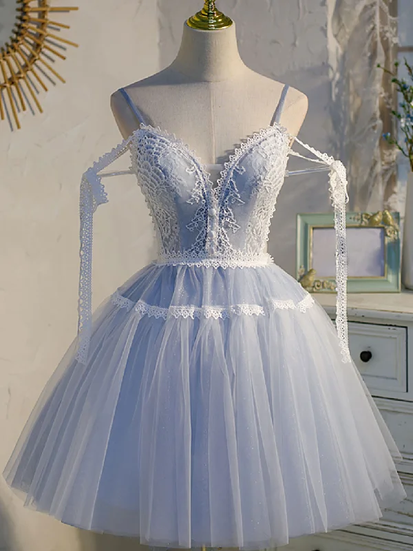 Weekend Shopping Deals A Line V Neck Lace Blue Short Prom Dresses, Blue Puffy Homecoming Dresses Weekend Shopping Deals A Line V Neck Lace Blue Short Prom Dresses, Blue Puffy Homecoming Dresses