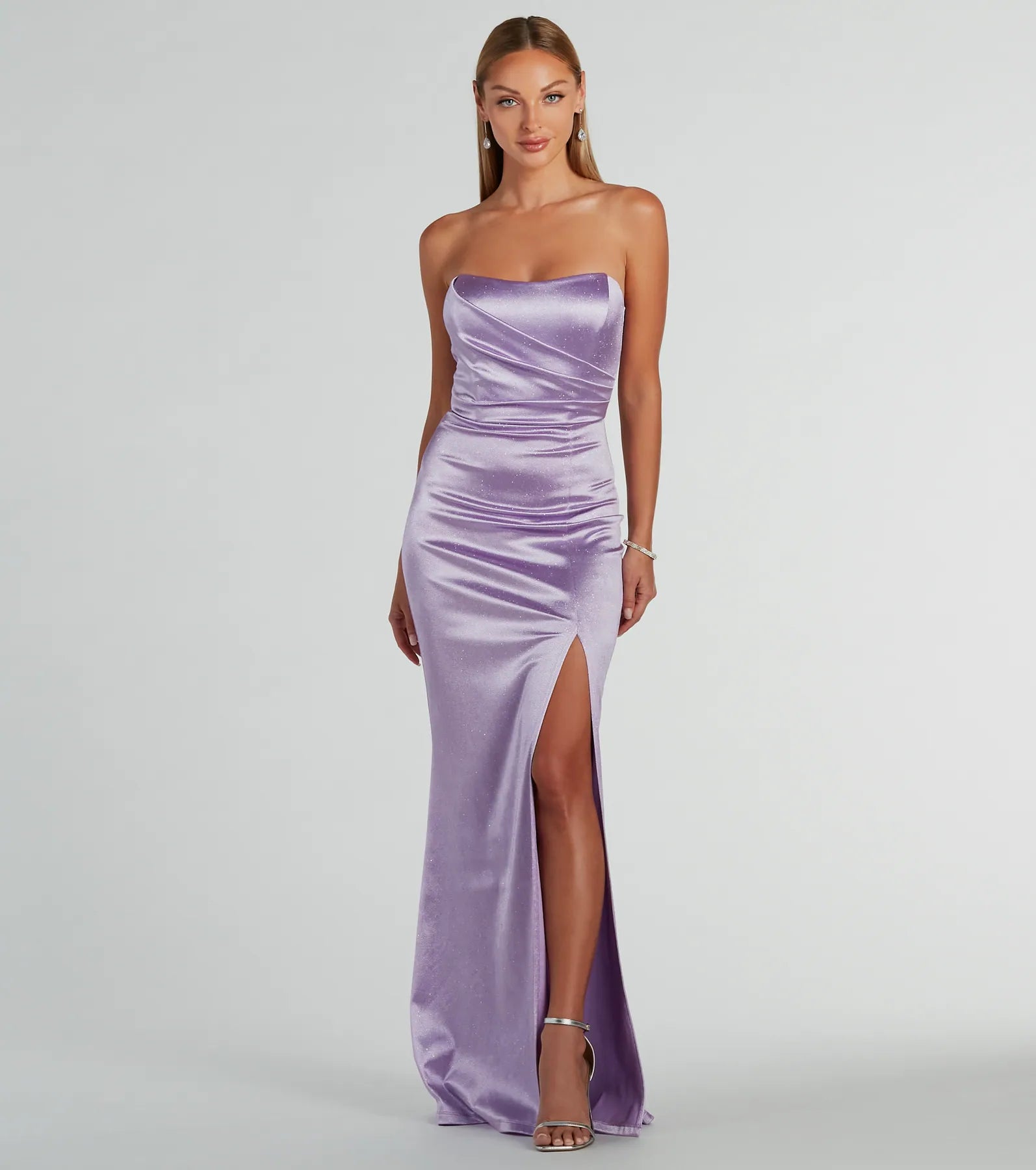 Weekend Special Sale Aliyah Strapless Mermaid Satin Glitter Dress