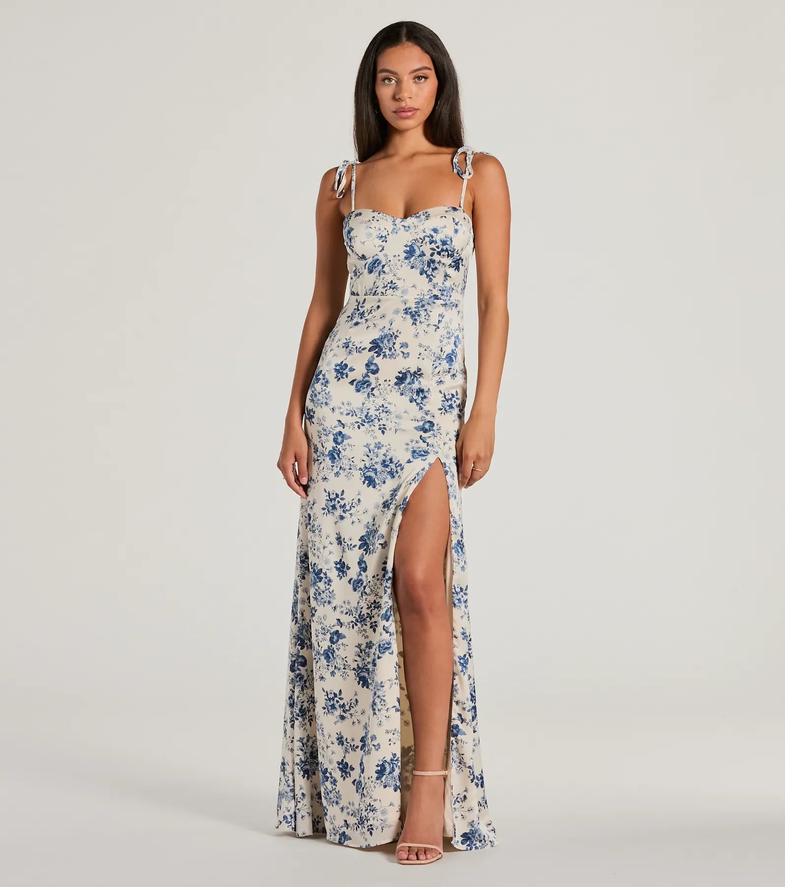 Weekend Price Slash Event Amalia High Slit Floral Satin Mermaid Dress