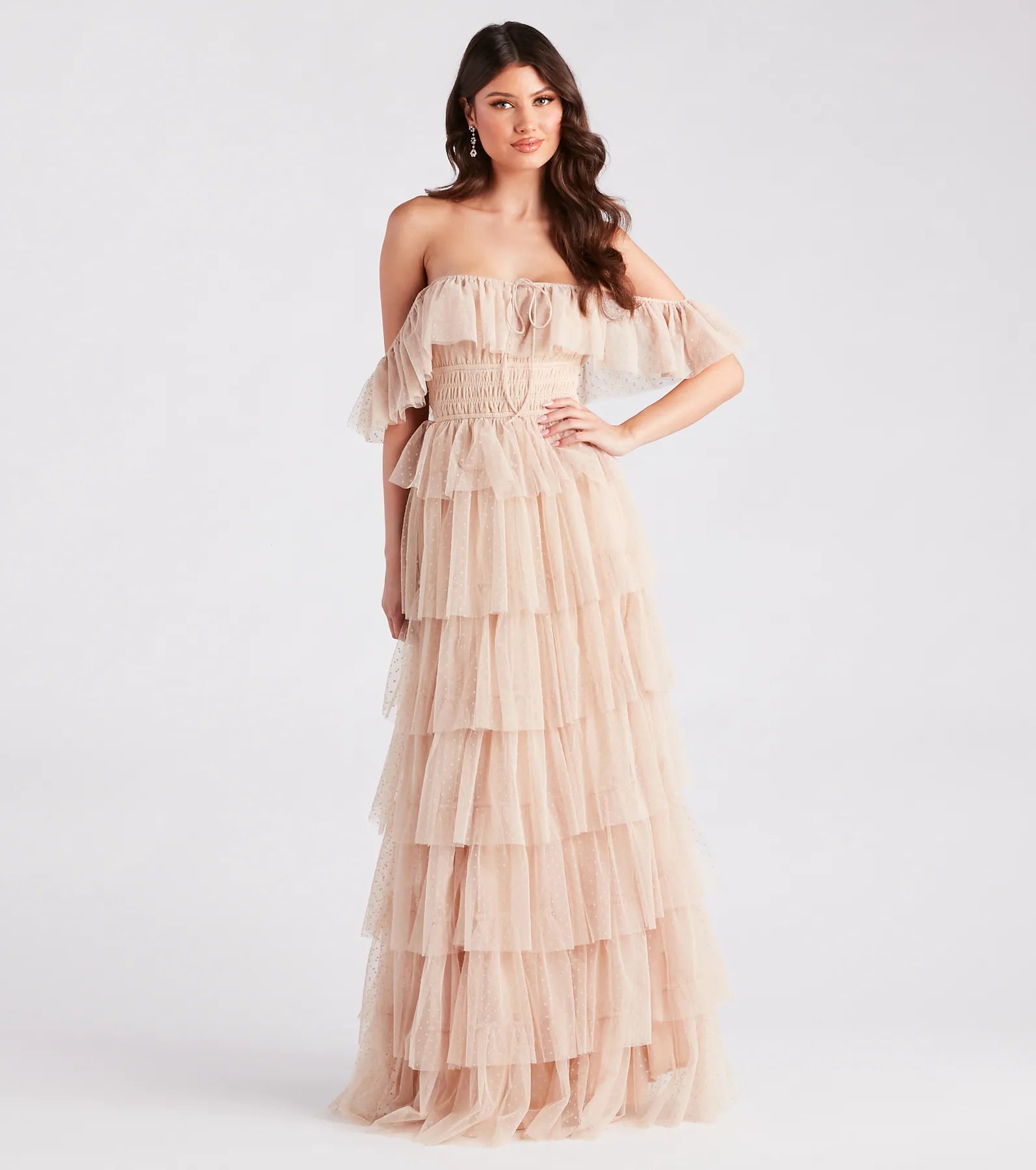 Limited-Time Discount Angela Ruffled Tulle A-Line Formal Dress