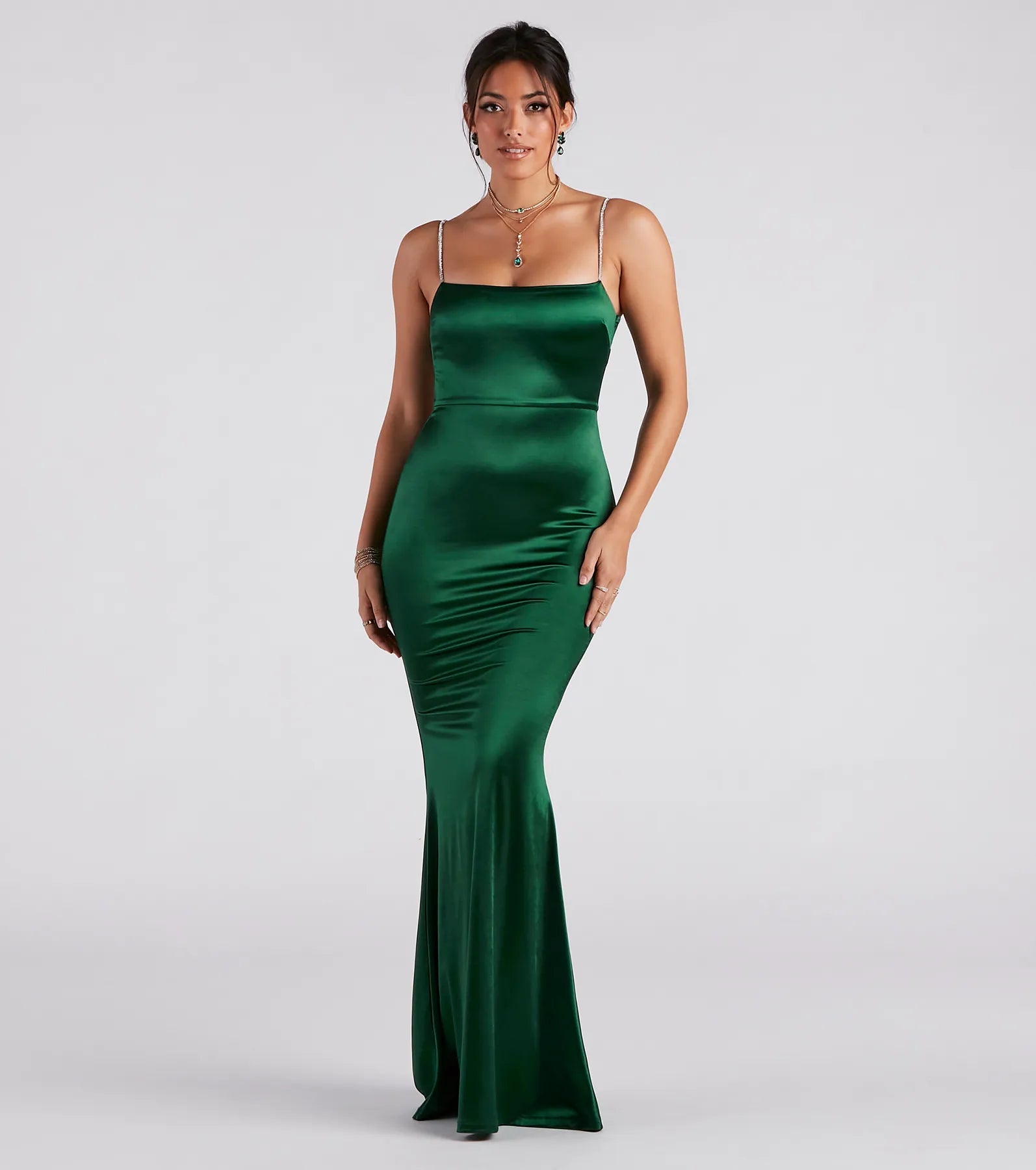 Weekend Must-Have Offers Annaliese Formal Satin Rhinestone Mermaid Dress